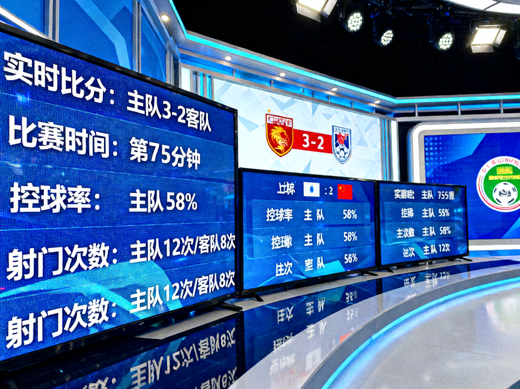 体育直播间内多屏显示实时比分与比赛数据画面